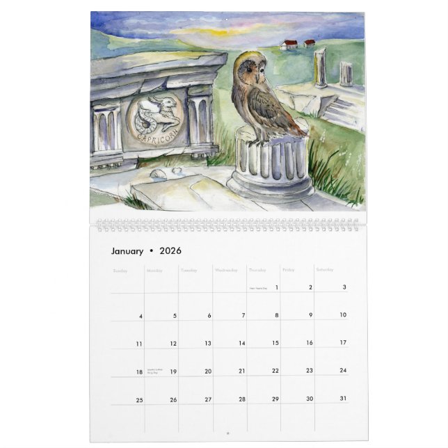 Calendrier Mural Aquarelles 2015 d'imaginaire de zodiaque de hibou (Jan 2026)