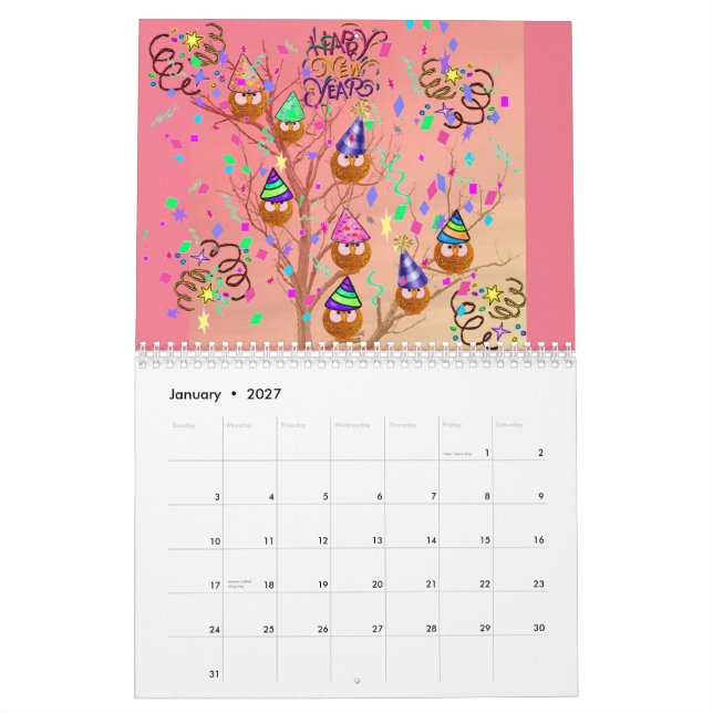 Calendrier Mural Arbre 2014 de hibou (Jan 2027)
