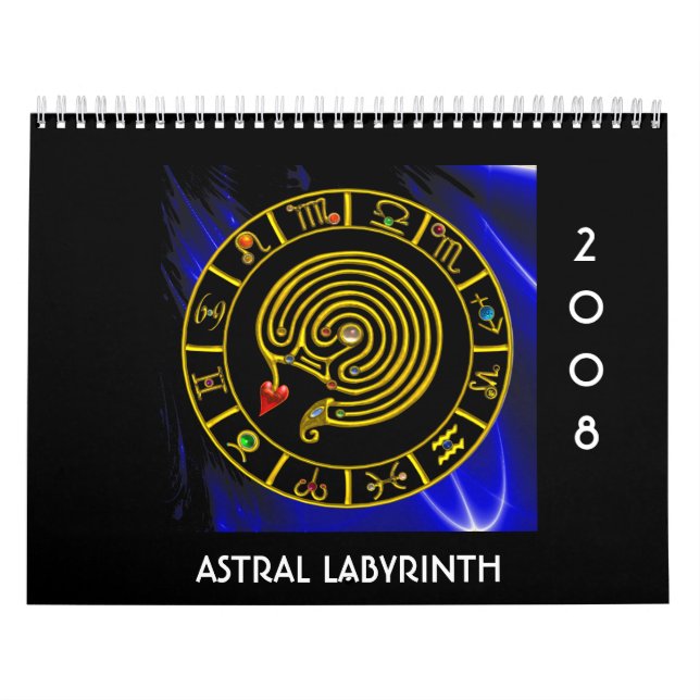 Calendrier Mural ASTRAL LABYRINTH GOLD ZODIAC CHART Astrologie (Protection)