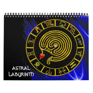 Calendrier Mural ASTRAL LABYRINTH GOLD ZODIAC CHART Astrologie