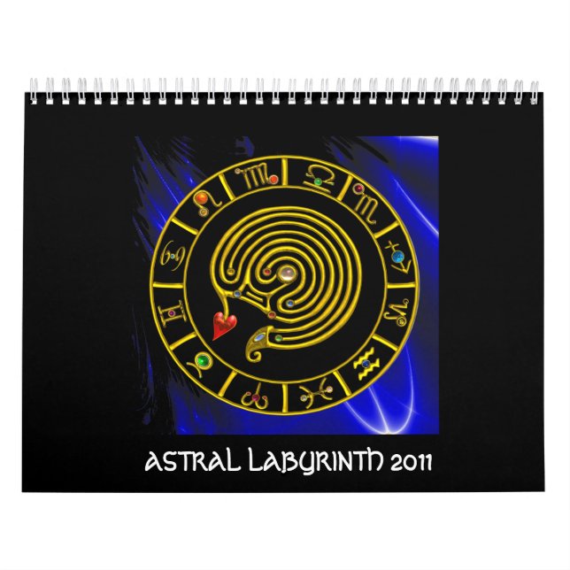 Calendrier Mural ASTRAL LABYRINTH GOLD ZODIAC CHART Astrologie (Protection)