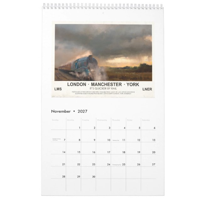 CALENDRIER MURAL AVIONS, TRAINS ET AUTOMOBILES (Nov 2027)