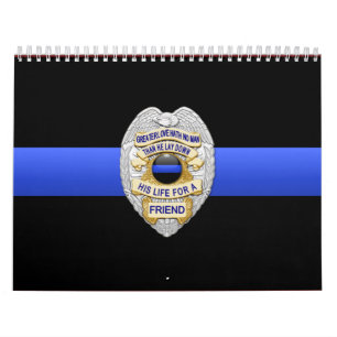 Calendrier Mural Badge d'Amour Plus fin Ligne Bleue