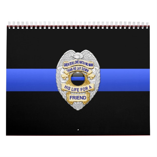 Calendrier Mural Badge d'Amour Plus fin Ligne Bleue (Protection)