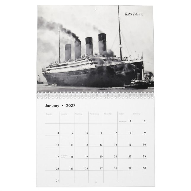 Calendrier Mural Bateaux de la ligne blanche d'étoile (Jan 2027)