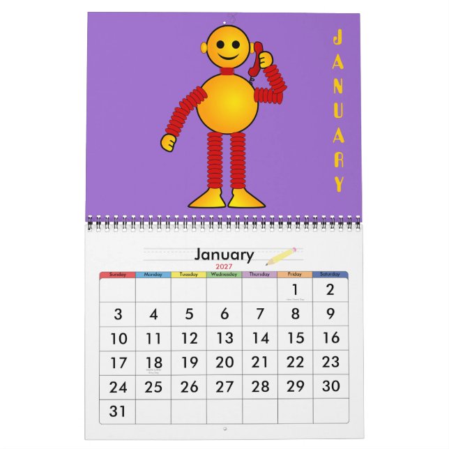 Calendrier Mural Caricature de science-fiction pour robots (Jan 2027)