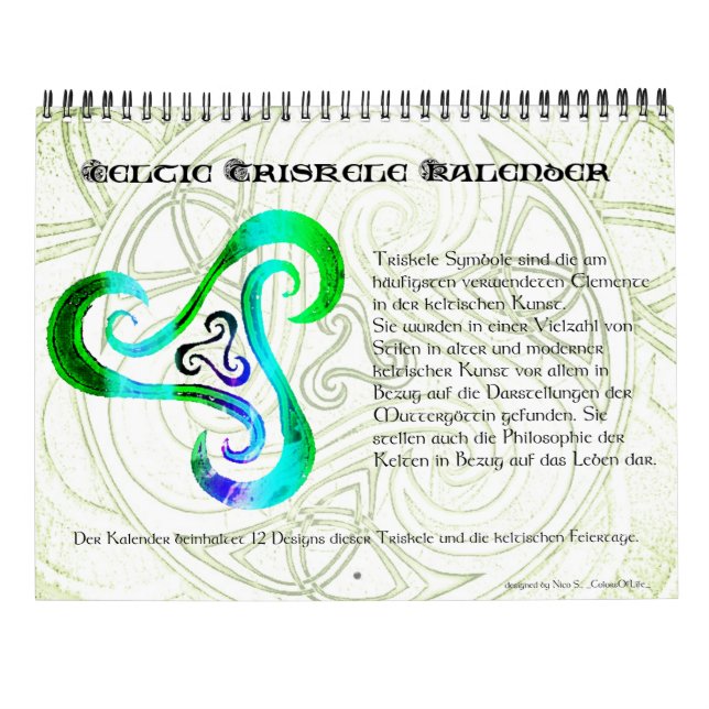 Calendrier mural Celtic Triskele + jours fériés ce (Dos)