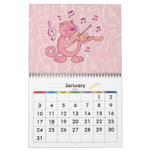Calendrier Mural Chat rose avec violon