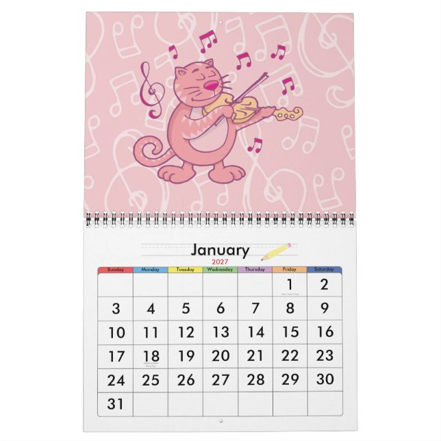 Calendrier Mural Chat rose avec Violon (Jan 2027)