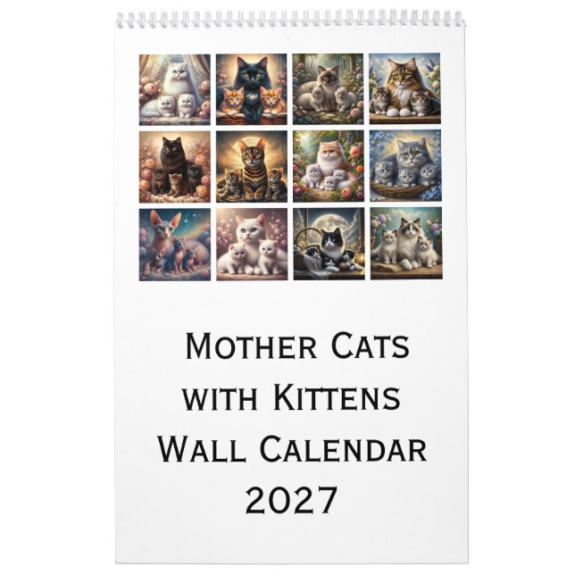 Calendrier Mural Chats Mères avec Chatons 2027 (Protection)