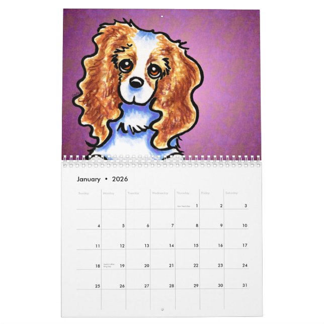 Calendrier Mural CKCS King Charles Spaniels Off-Leash Art™ Vol 1 (Jan 2026)