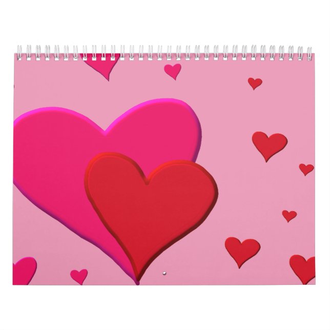 Calendrier Mural Coeurs rouges et roses de Valentine (Protection)