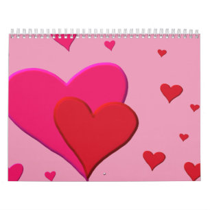 Calendrier Mural Coeurs rouges et roses de Valentine