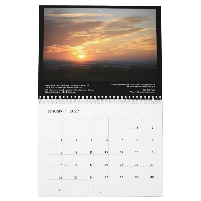 Calendrier Mural Couchers du soleil du sud de plage avec le (Jan 2027)