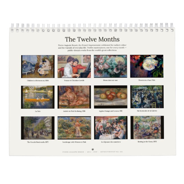 Calendrier mural d'art fin Pierre-Auguste Renoir (Dos)