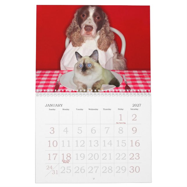 Calendrier mural de broyeur de chat (Jan 2027)
