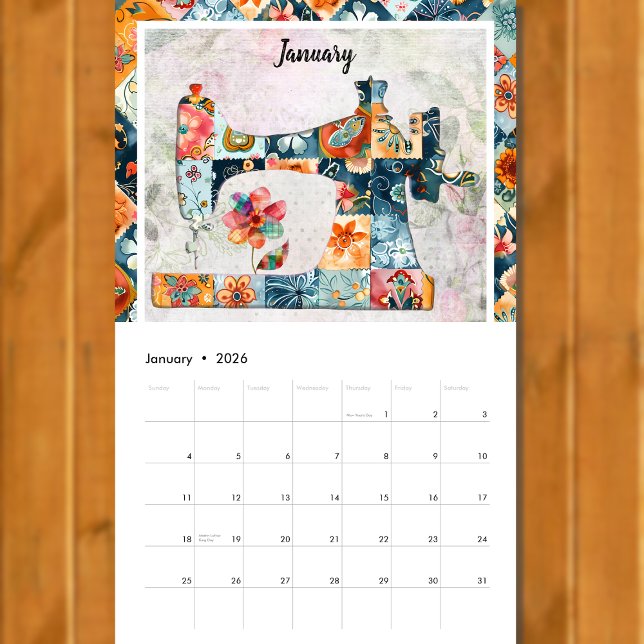 Calendrier mural de machine à coudre à motif patch (Créateur téléchargé)