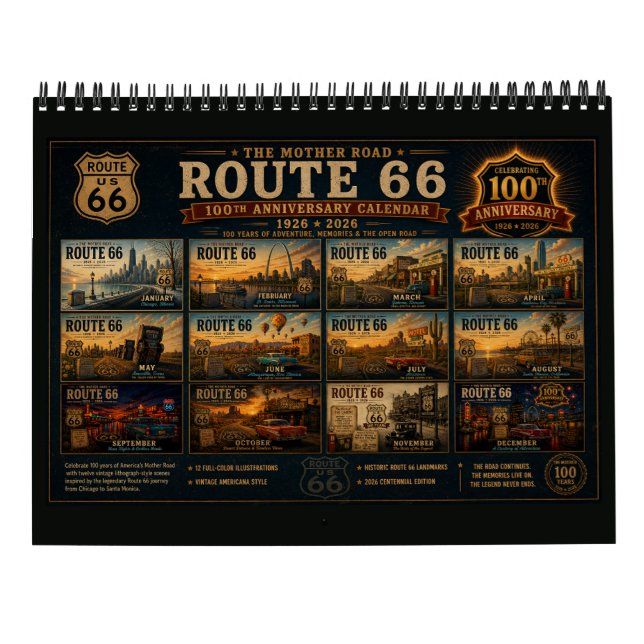 Calendrier mural de voyage américain vintage Route (Dos)