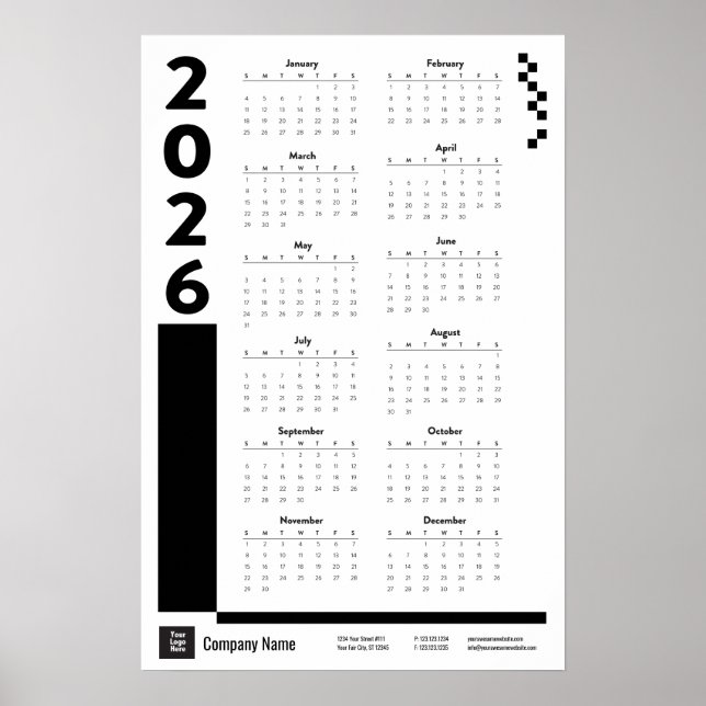 Calendrier mural d'entreprise 2026 Poster noir (Devant)