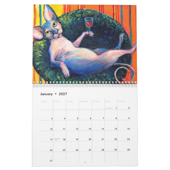 Calendrier mural des chats 2013 de Sphynx Svetlana (Jan 2027)