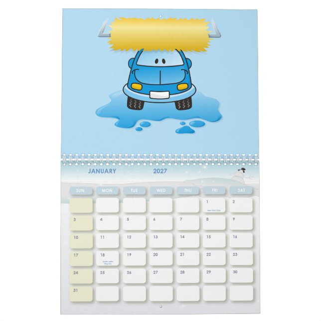 Calendrier Mural Dessin animé de lavage de voiture (Jan 2027)