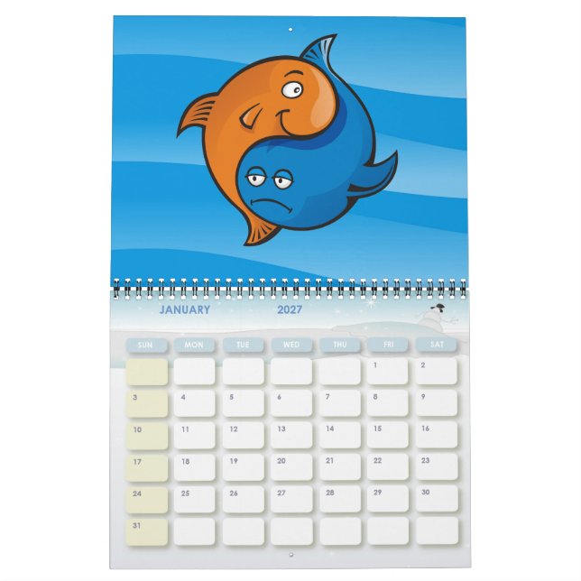 Calendrier Mural Dessin animé de poissons Yin Yang (Jan 2027)