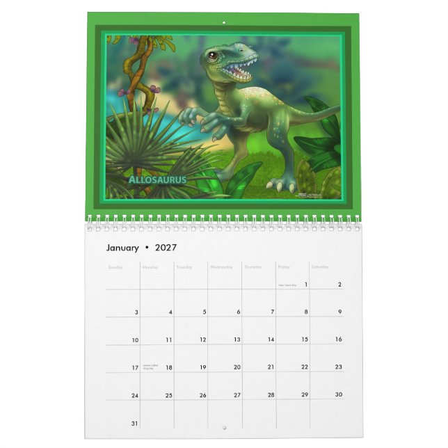 Calendrier Mural Dinosaures 2012 (Jan 2027)