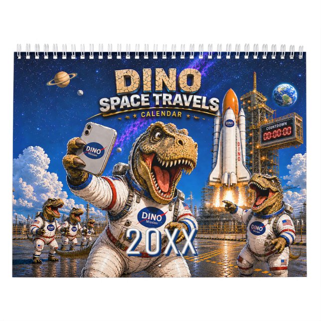 Calendrier mural drôle de dinosaure astronaute  (Protection)