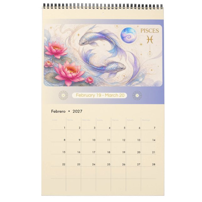 Calendrier mural du zodiaque Art Nouveau 2027 (Feb 2027)