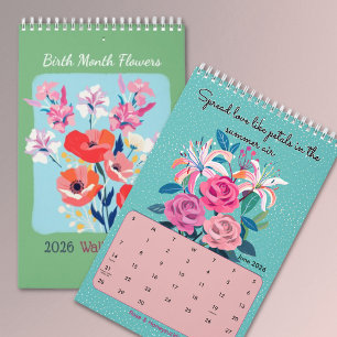 Calendrier mural élégant des fleurs de naissance d