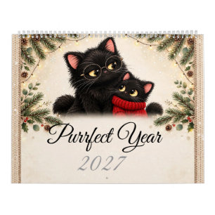 Calendrier mural Famille de chat noir cosy 2027 - 