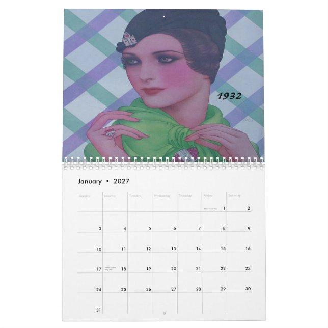 Calendrier Mural femmes à la mode des années 1930 (Jan 2027)