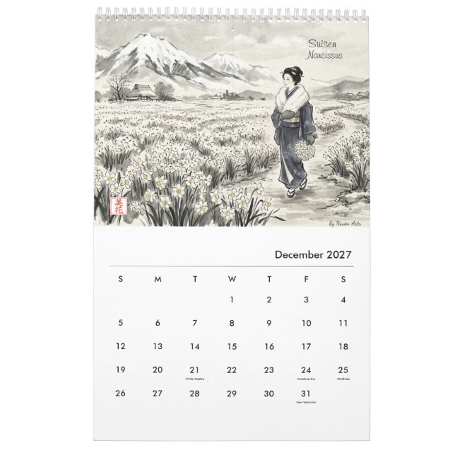 Calendrier Mural Fleurs Traditionnelles Japonaises (Dec 2027)