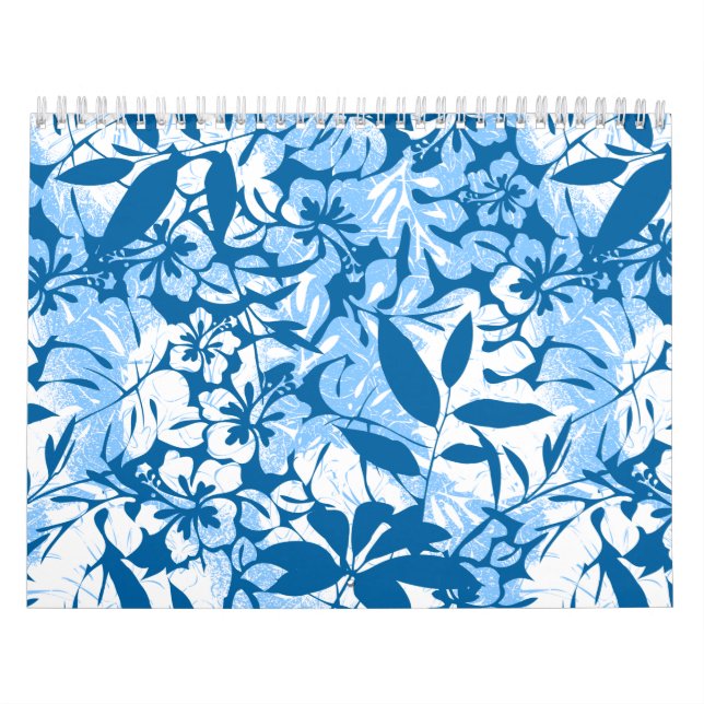Calendrier Mural Floral bleu tropique en détresse (Protection)