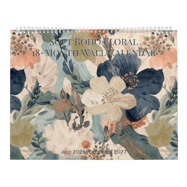 Calendrier mural floral Boho doux sur 18 mois (Protection)