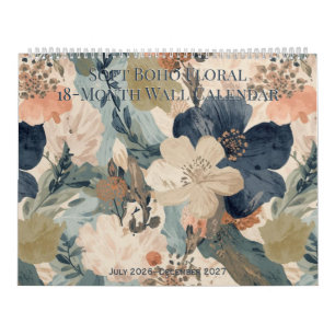 Calendrier mural floral Boho doux sur 18 mois
