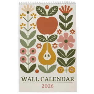 Calendrier mural floral moderne du milieu du XXe s