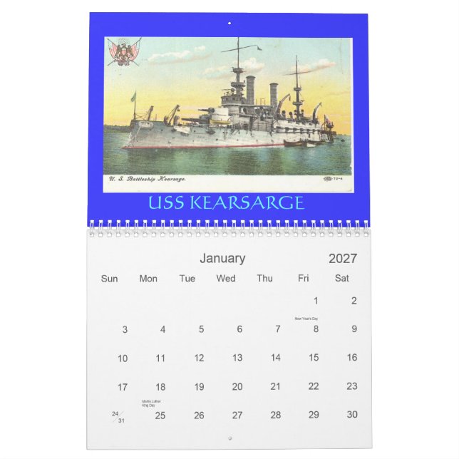 Calendrier Mural FLOTTE BLANCHE ussconnecticutspeed et GRANDE, Ca (Jan 2027)