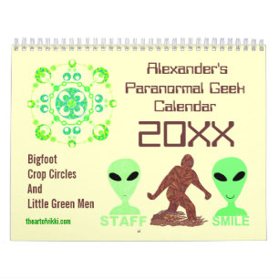 Calendrier Mural Geek paranormal 20XX Bigfoot Aliens cercles de cul