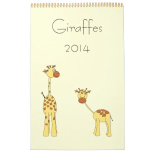Calendrier Mural Giraffes 2014. Caricatures mignonnes.