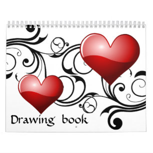 Calendrier Mural Grand livre de dessin vintage de coeur - customis