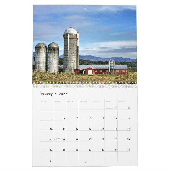 Calendrier Mural Granges au Vermont (Jan 2027)