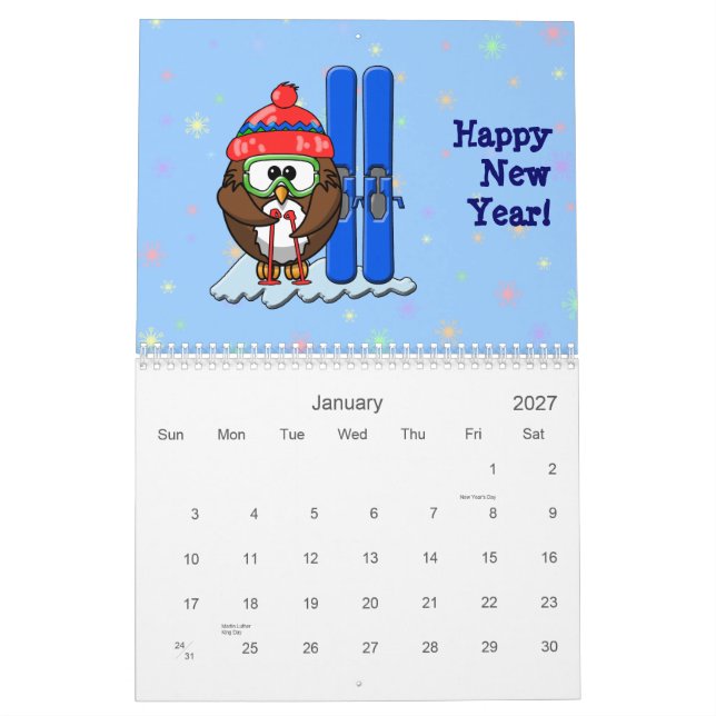 Calendrier Mural hibou 2014 différent (Jan 2027)