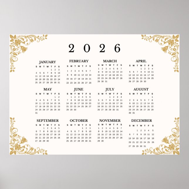 Calendrier mural horizontal 2026 Poster (Devant)