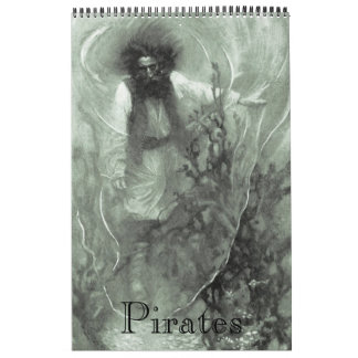 Calendrier Mural Illustration vintage Pirate de 12 mois
