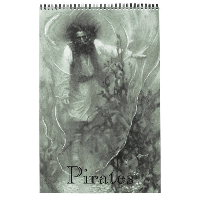 Calendrier Mural Illustration vintage Pirate de 12 mois (Protection)
