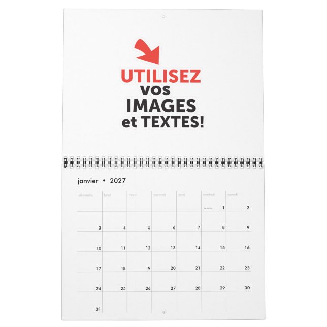 Calendrier Mural Imprimez vos conceptions en ligne en français (Jan 2027)