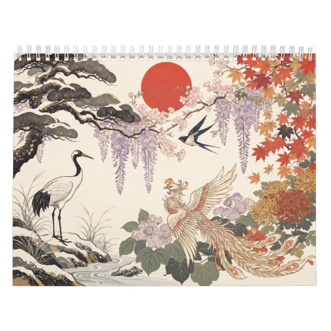 Calendrier mural japonais Hanafuda Oiseaux et Fleu (Protection)