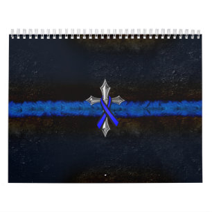 Calendrier Mural La police amincit la croix et le ruban de Blue