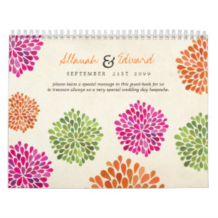 Calendrier Mural Livre d'invité Hot Pink Tangerine & Lime Floral Ma